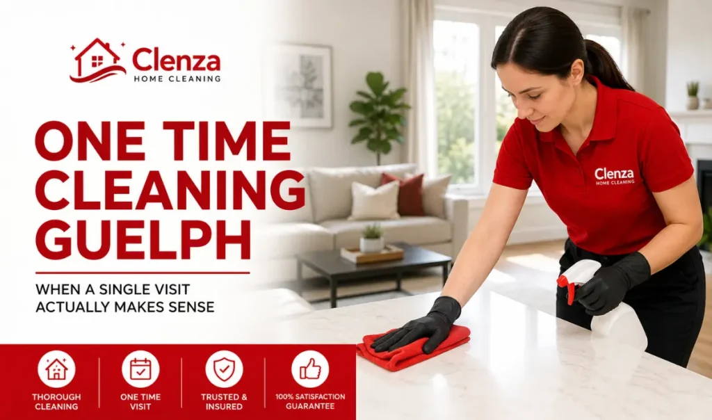 Professional home cleaner providing a one time cleaning service in a bright modern home in Guelph.