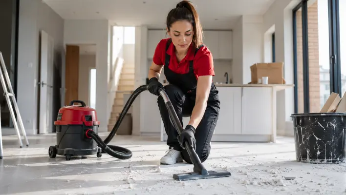 Cleaner vacuuming fine construction dust after a home renovation in Guelph