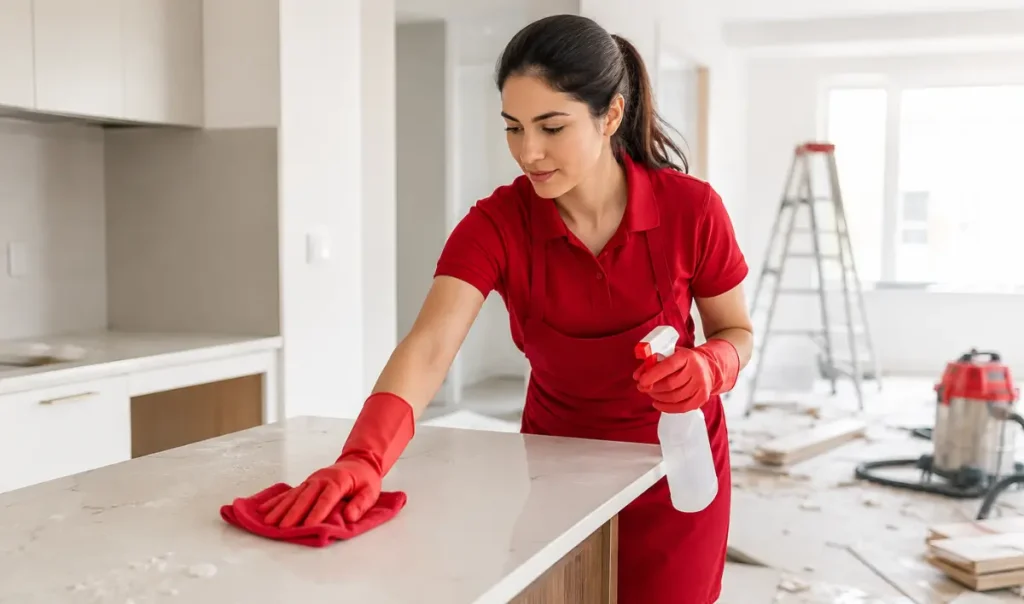 Professional post construction cleaning service removing renovation dust inside a Guelph home
