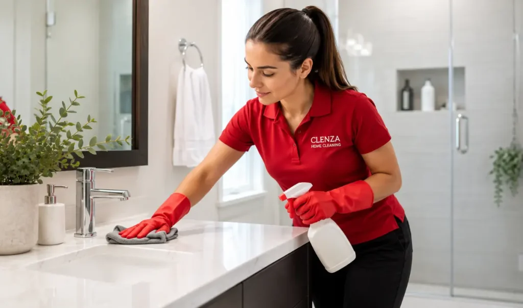 Clenza Home Cleaning eco friendly cleaning products arranged in a bright modern home